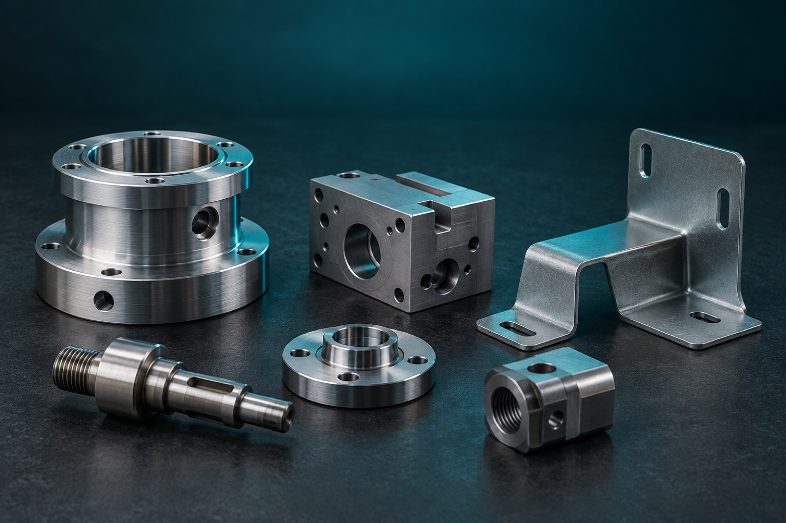 Machined components and a formed sheet-metal bracket arranged for inspection